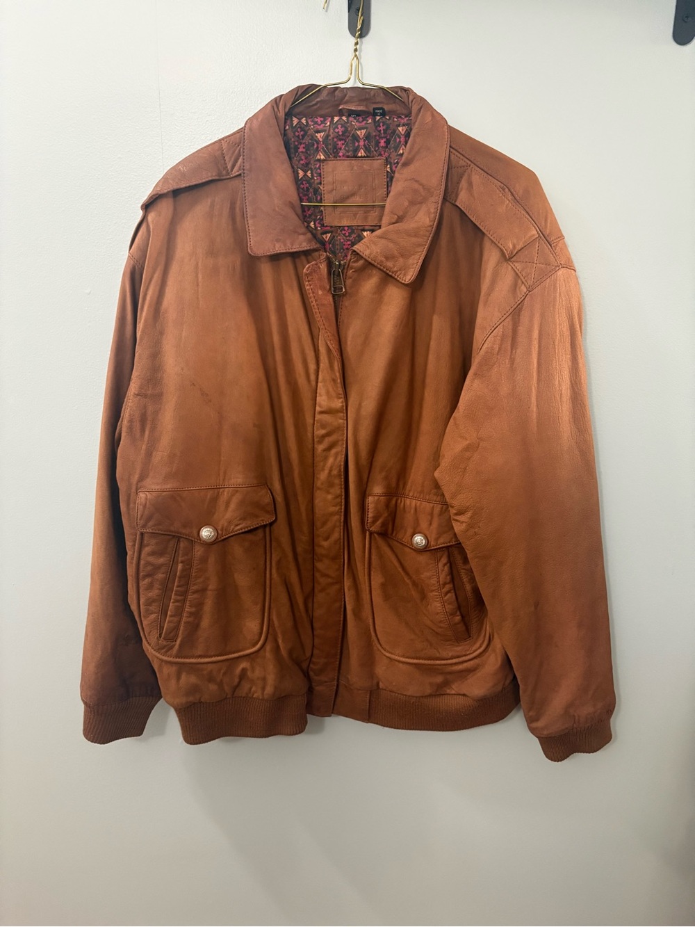 Women's Vintage Brown Leather Bomber Jacket